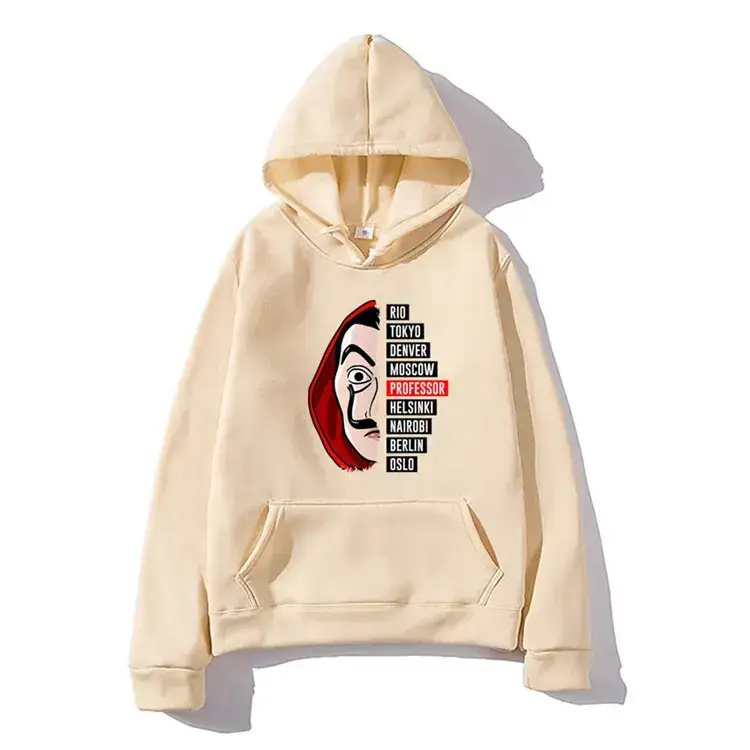 Money Heist Hooded Pullover for Men Women Grey - Image 2