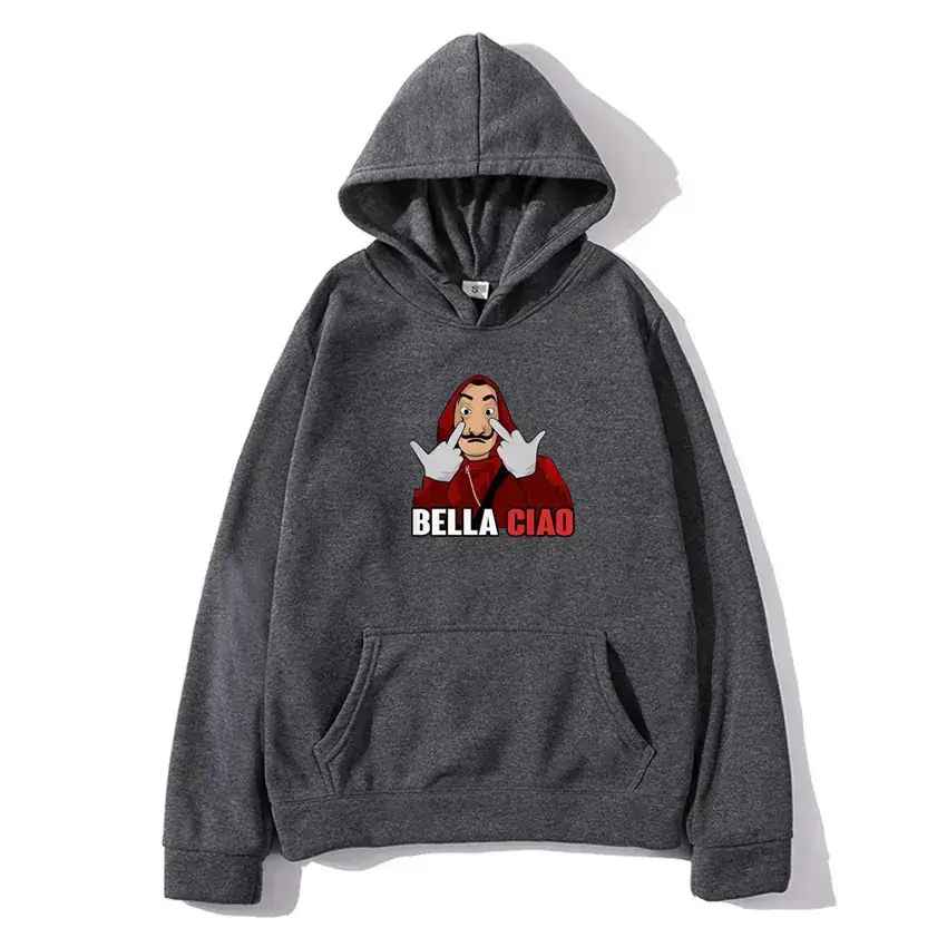 Money Heist Hooded Pullover for Men Women Grey - Image 22