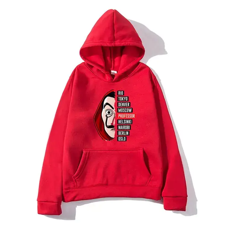 Money Heist Hooded Pullover for Men Women Grey - Image 4