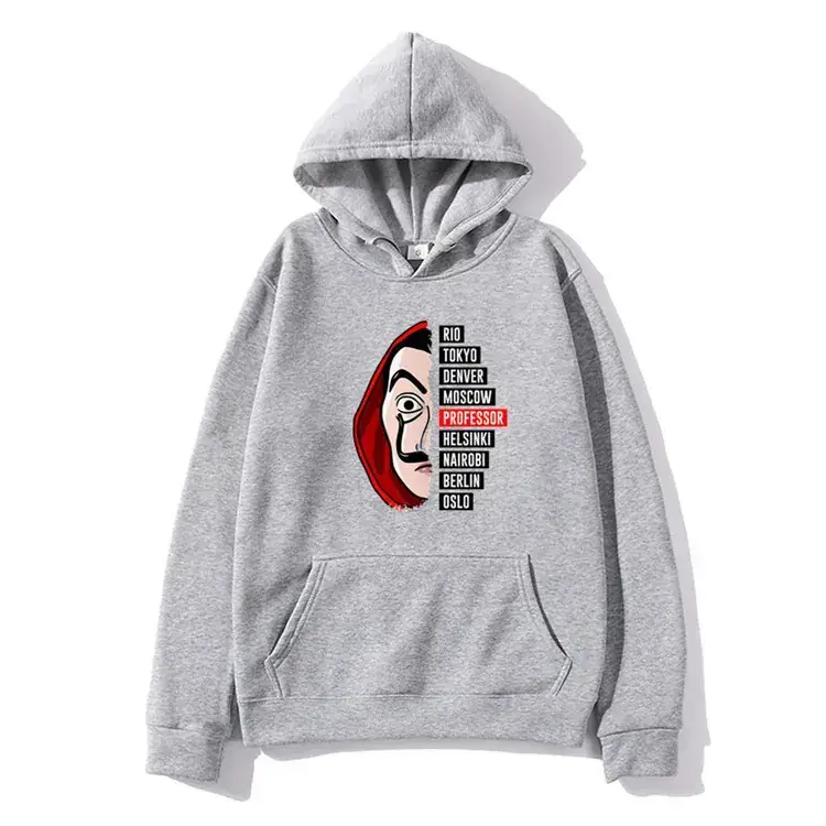 Money Heist Hooded Pullover for Men Women Grey - Image 6