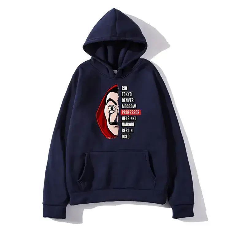 Money Heist Hooded Pullover for Men Women Grey - Image 9