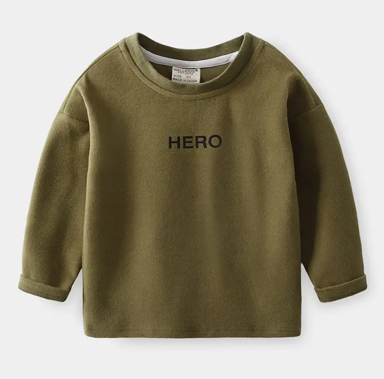 2023 Long-Sleeve Letter Printed T-Shirt for Boys Olive Green - Image 8