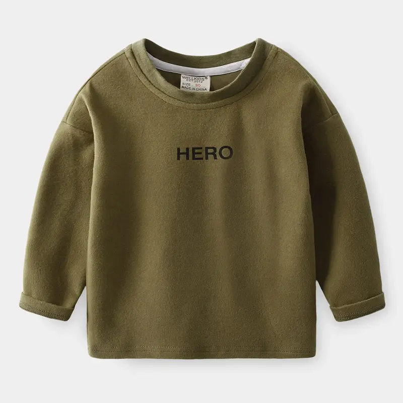 2023 Long-Sleeve Letter Printed T-Shirt for Boys Olive Green - Image 6
