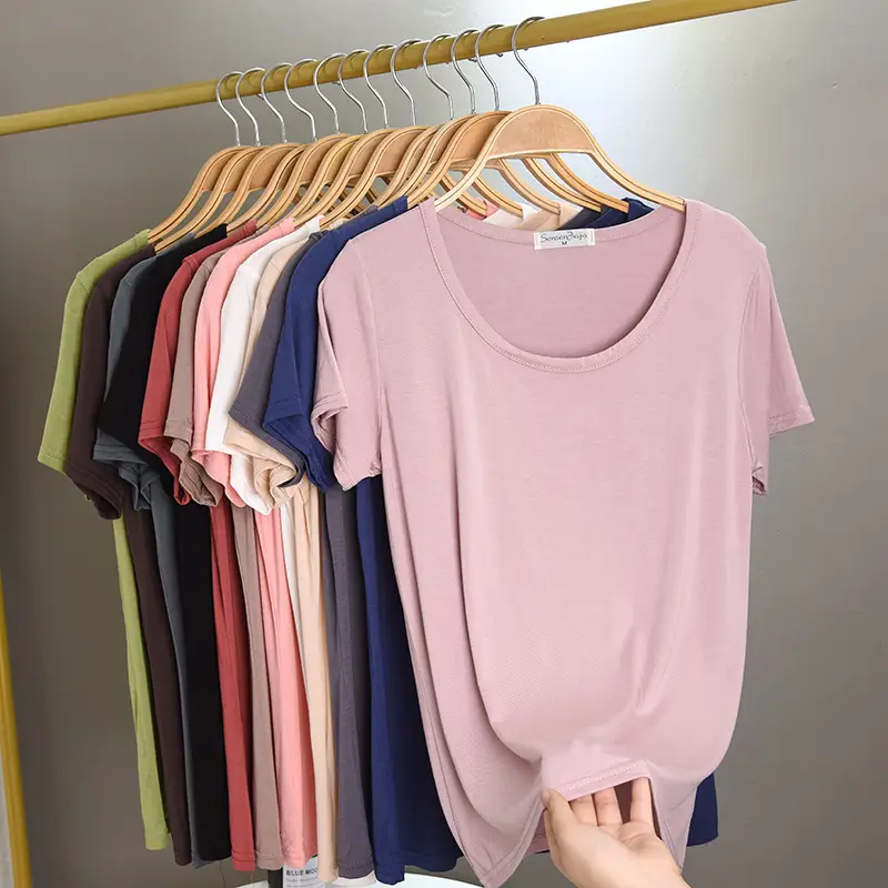 Summer New Modal T-shirt Solid Color Round Neck Top