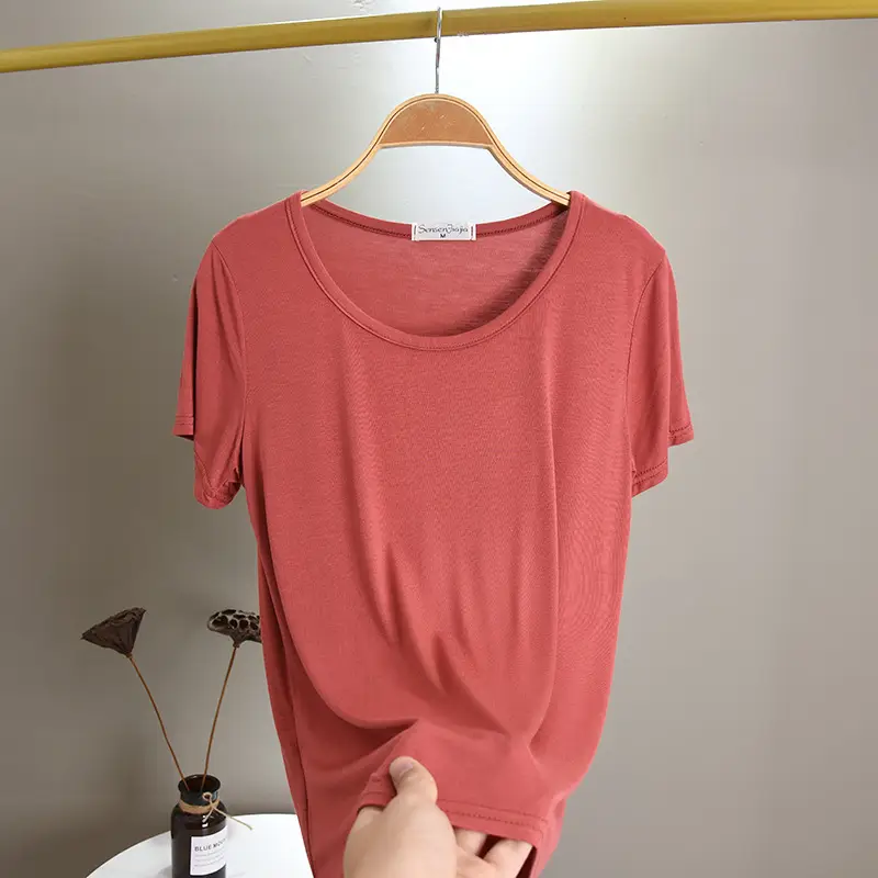 Summer New Modal T-shirt Solid Color Round Neck Top - Image 7