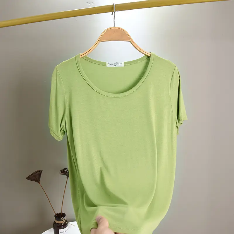 Summer New Modal T-shirt Solid Color Round Neck Top - Image 8