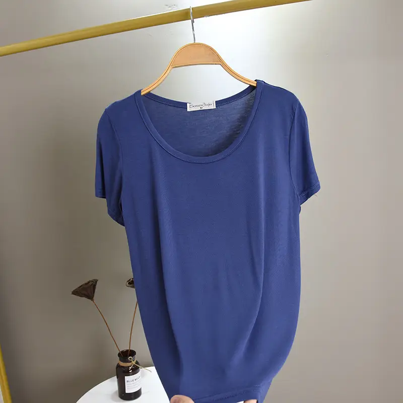 Summer New Modal T-shirt Solid Color Round Neck Top - Image 10