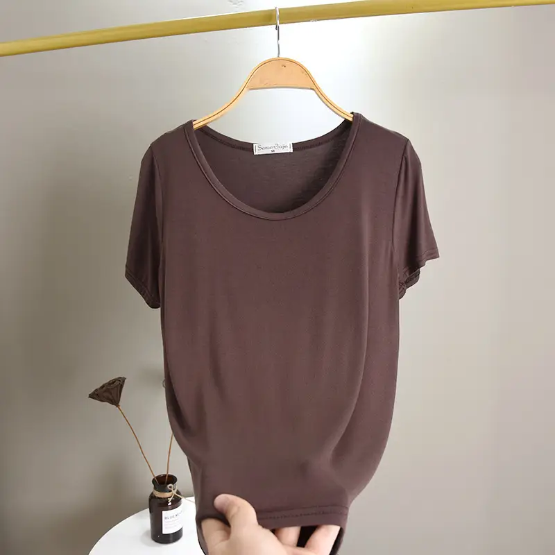 Summer New Modal T-shirt Solid Color Round Neck Top - Image 11