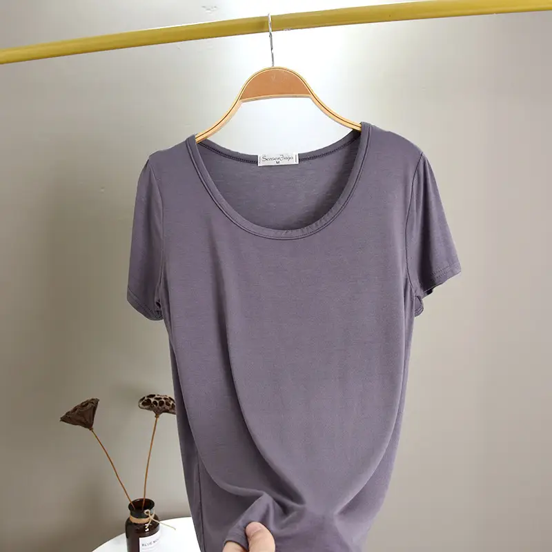 Summer New Modal T-shirt Solid Color Round Neck Top - Image 12
