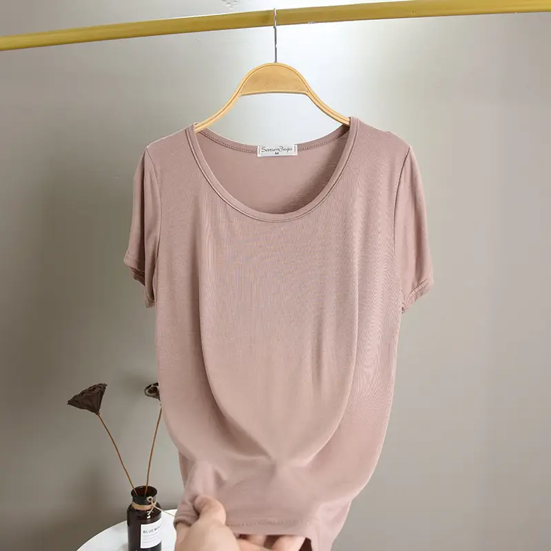 Summer New Modal T-shirt Solid Color Round Neck Top - Image 2