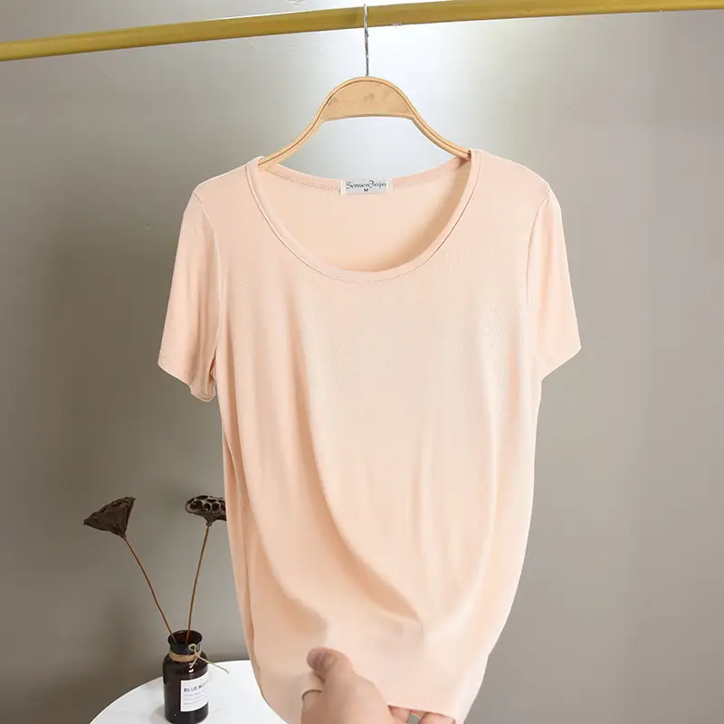 Summer New Modal T-shirt Solid Color Round Neck Top - Image 4