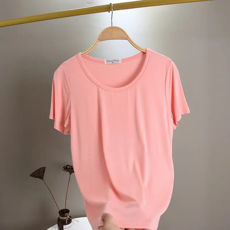Summer New Modal T-shirt Solid Color Round Neck Top - Image 6