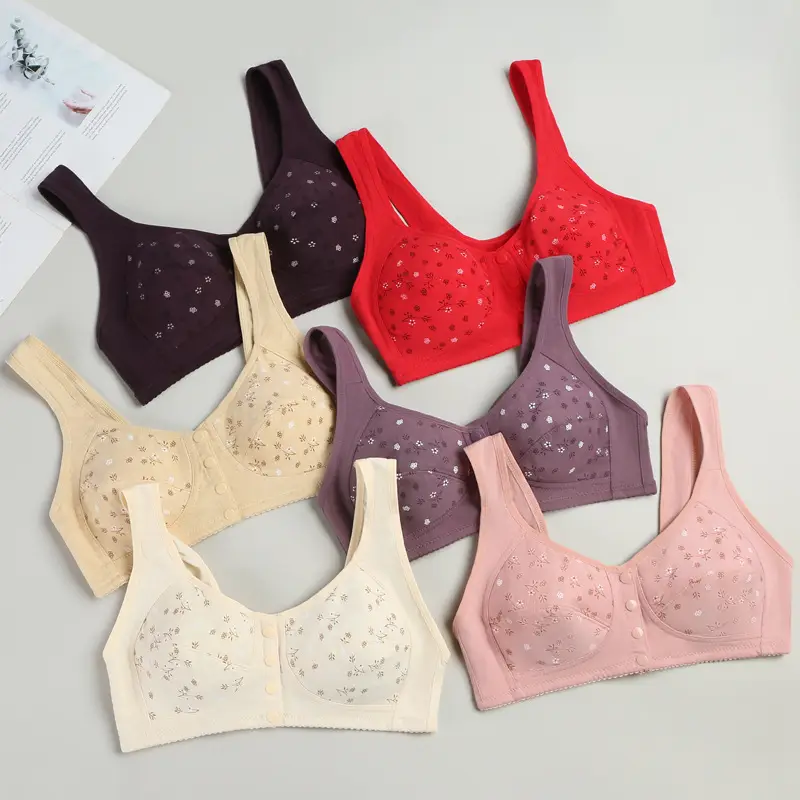 New Printed Front-Clasp Bra for Middle-Aged and Elderly Women with Large Busts, Popular on Amazon and Temu Cross-Border Platforms, Plus-Size Bra
