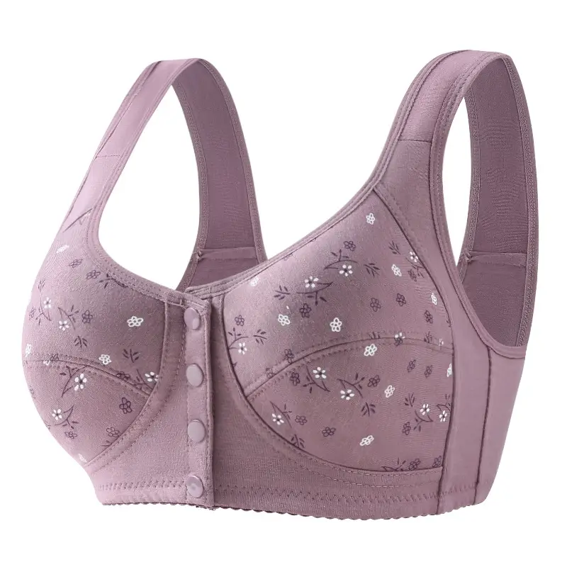 New Printed Front-Clasp Bra for Middle-Aged and Elderly Women with Large Busts, Popular on Amazon and Temu Cross-Border Platforms, Plus-Size Bra