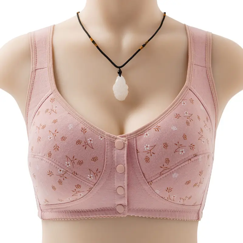 New Printed Front-Clasp Bra for Middle-Aged and Elderly Women with Large Busts, Popular on Amazon and Temu Cross-Border Platforms, Plus-Size Bra
