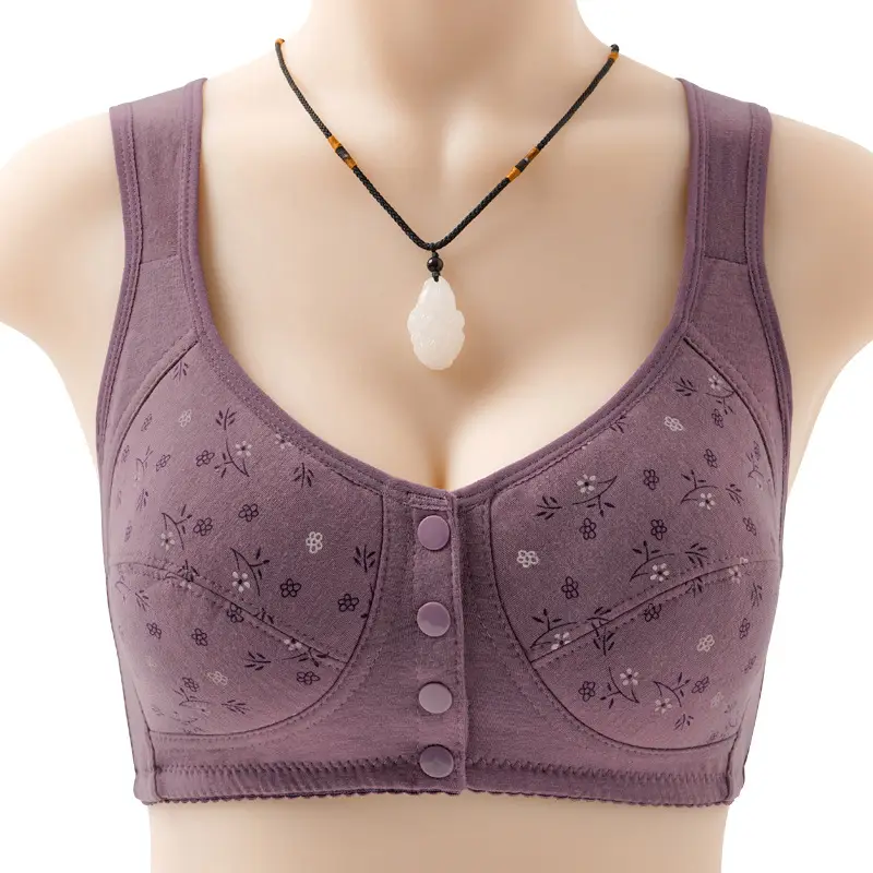 New Printed Front-Clasp Bra for Middle-Aged and Elderly Women with Large Busts, Popular on Amazon and Temu Cross-Border Platforms, Plus-Size Bra