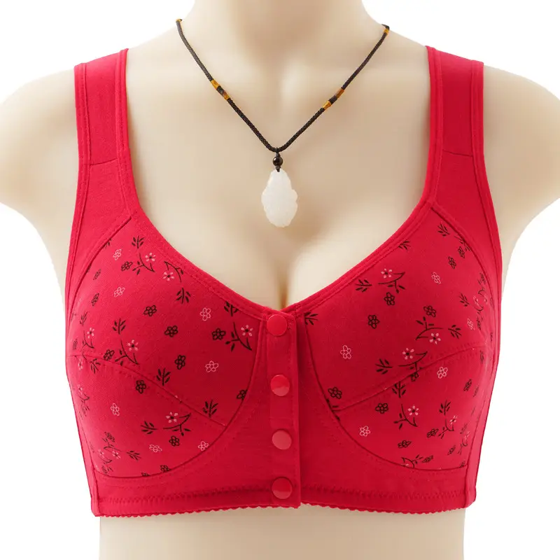 New Printed Front-Clasp Bra for Middle-Aged and Elderly Women with Large Busts, Popular on Amazon and Temu Cross-Border Platforms, Plus-Size Bra