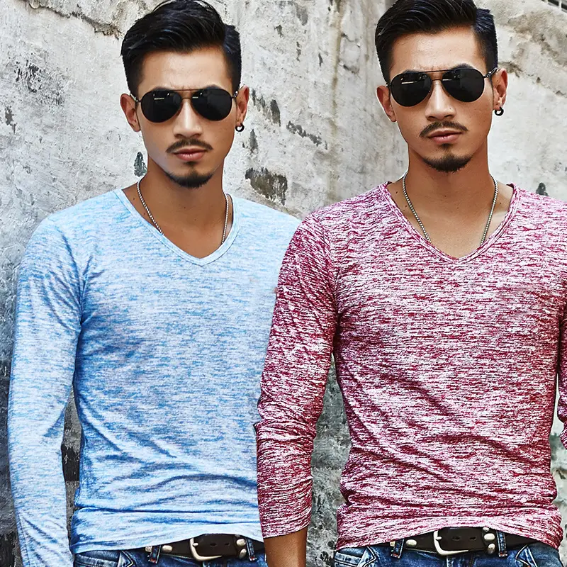 Men's Grey Marbled Long Sleeve T-Shirt Casual Trendy - Image 8
