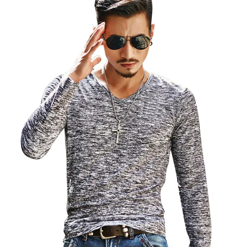 Men's Grey Marbled Long Sleeve T-Shirt Casual Trendy - Image 11