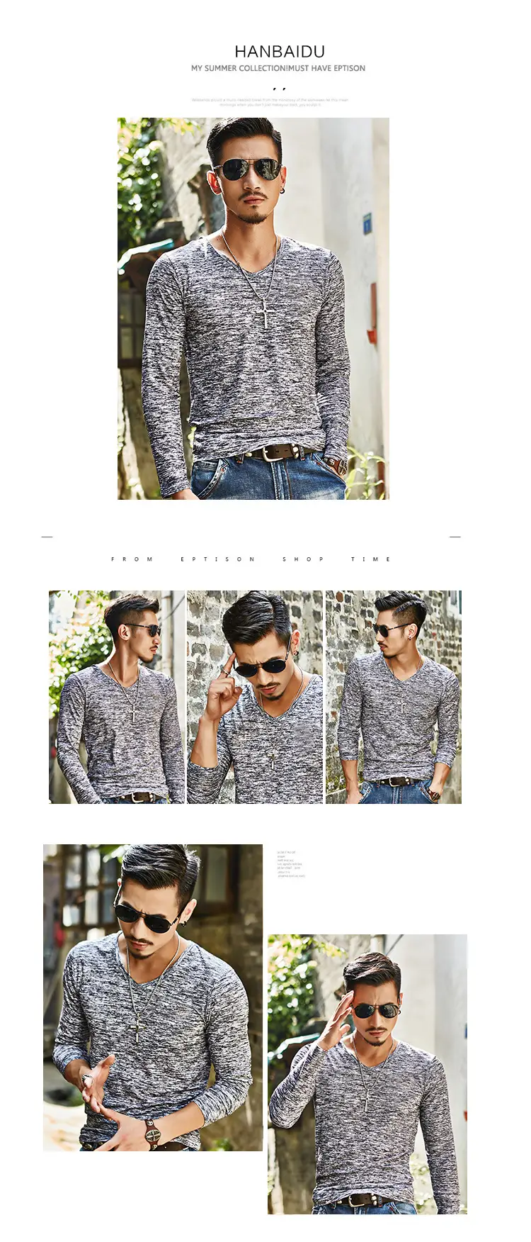 Men's Grey Marbled Long Sleeve T-Shirt Casual Trendy — feature 7