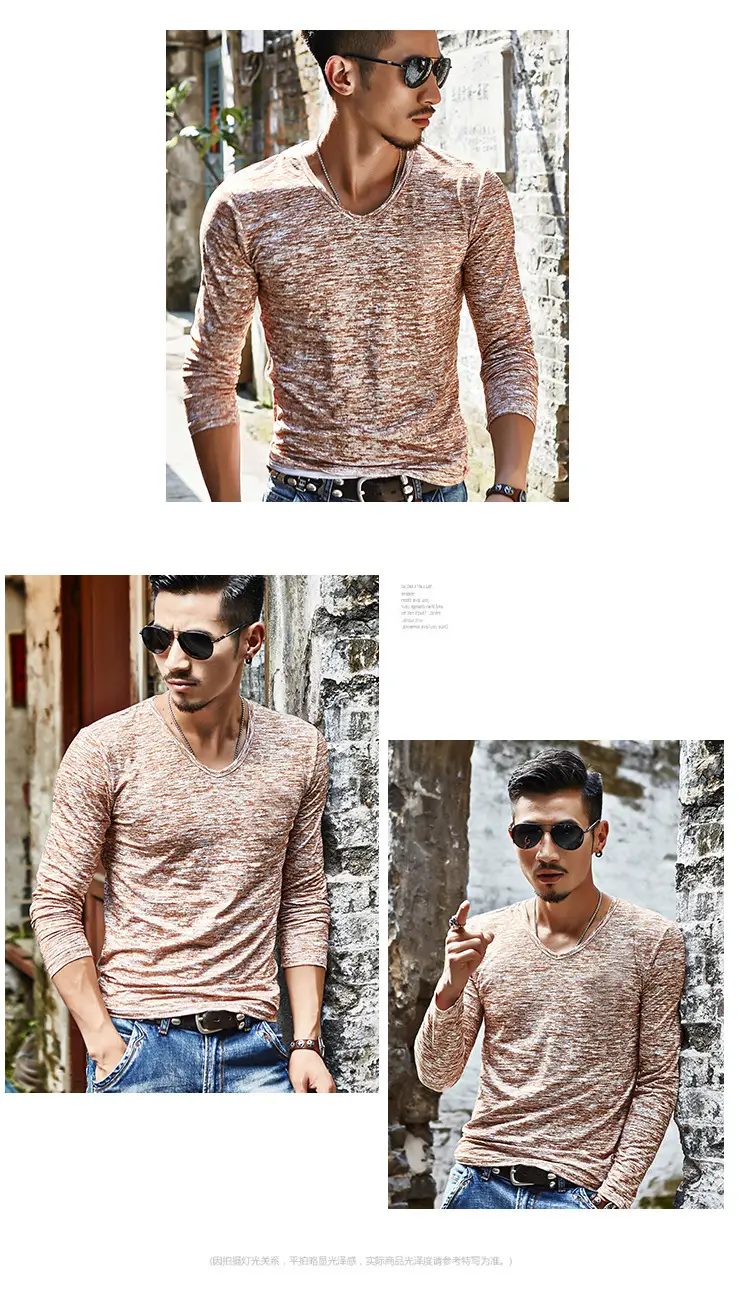 Men's Grey Marbled Long Sleeve T-Shirt Casual Trendy — feature 9