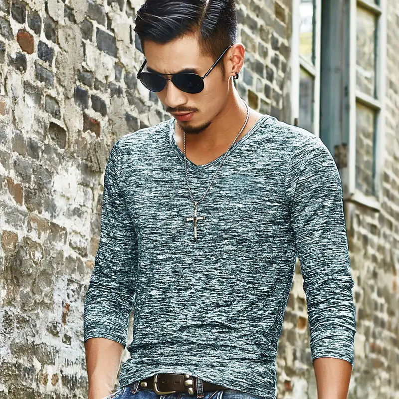 Men's Grey Marbled Long Sleeve T-Shirt Casual Trendy - Image 5