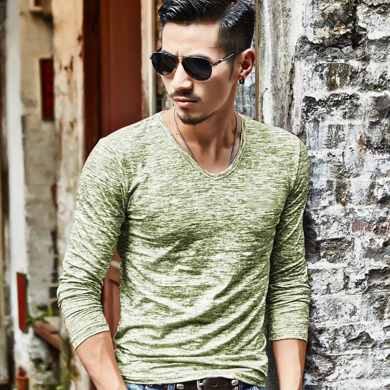 Men's Grey Marbled Long Sleeve T-Shirt Casual Trendy - Image 6
