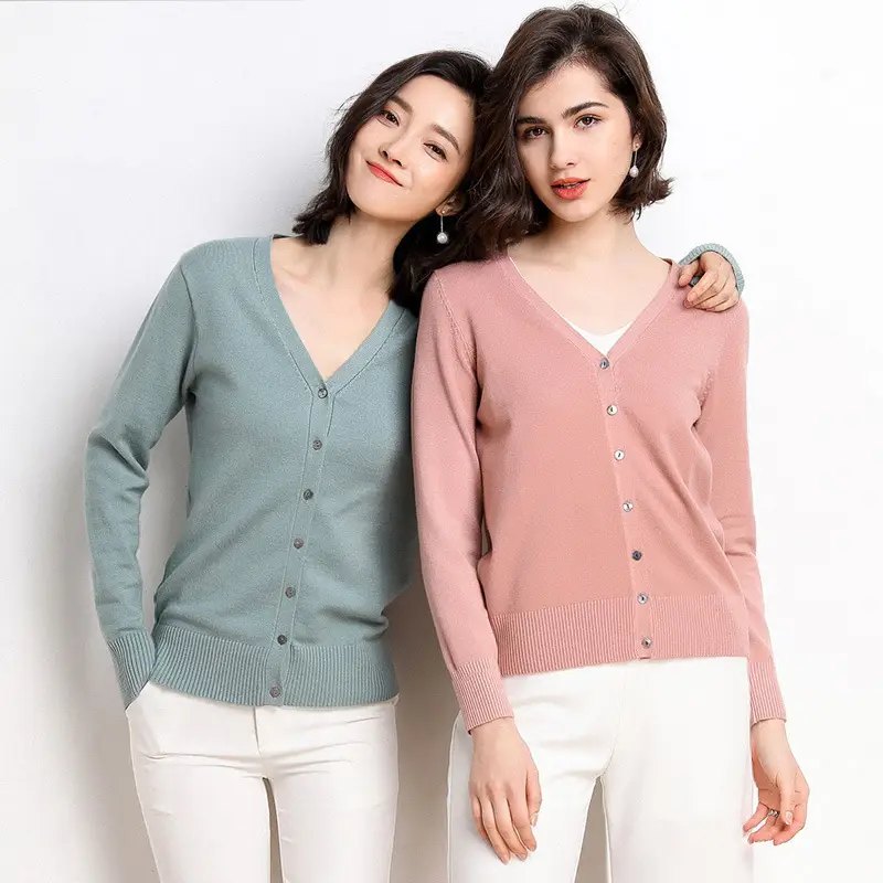 Green V-Neck Knitted Cardigan Women Spring Fall - Image 20