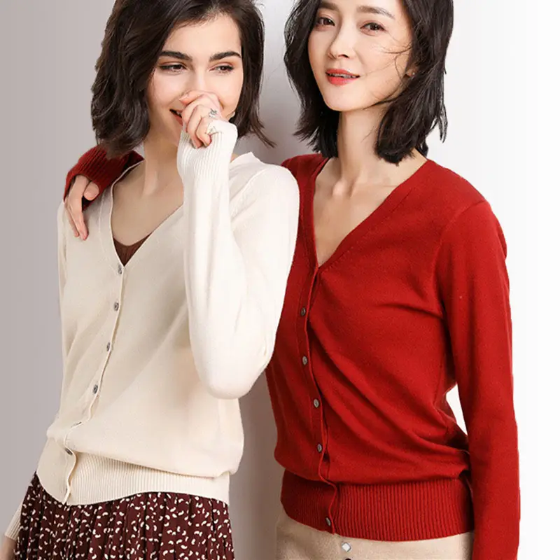 Green V-Neck Knitted Cardigan Women Spring Fall - Image 22