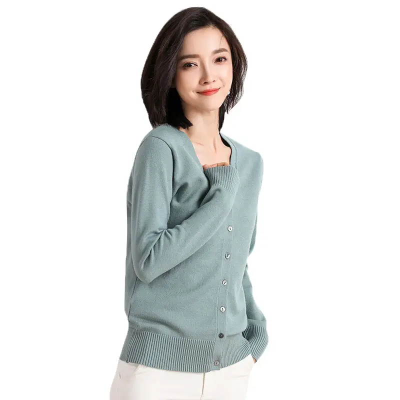 Green V-Neck Knitted Cardigan Women Spring Fall - Image 23