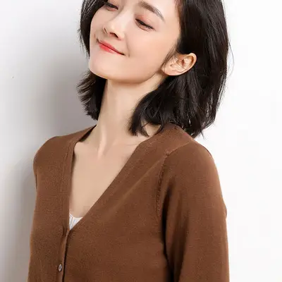 Green V-Neck Knitted Cardigan Women Spring Fall - Image 10