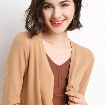 Green V-Neck Knitted Cardigan Women Spring Fall - Image 11