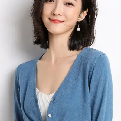Green V-Neck Knitted Cardigan Women Spring Fall - Image 5