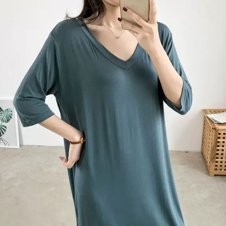 Women's Gray V-Neck Modal T-Shirt Large — feature 13