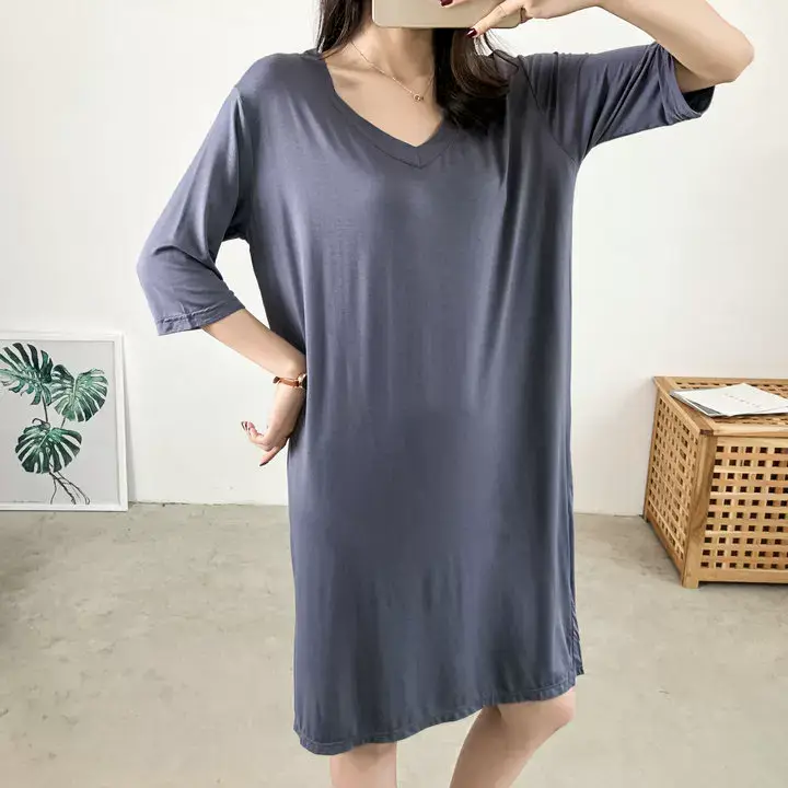 Women's Gray V-Neck Modal T-Shirt Large — feature 5
