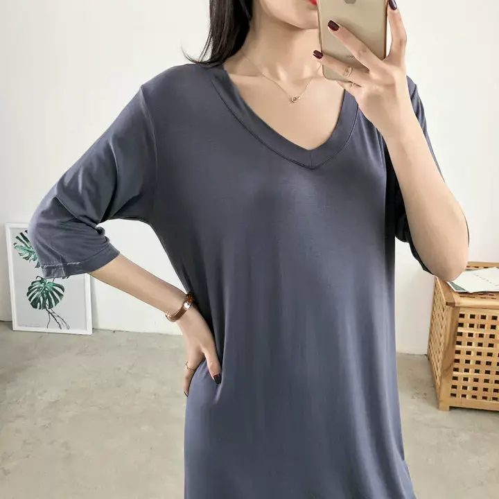 Women's Gray V-Neck Modal T-Shirt Large — feature 6