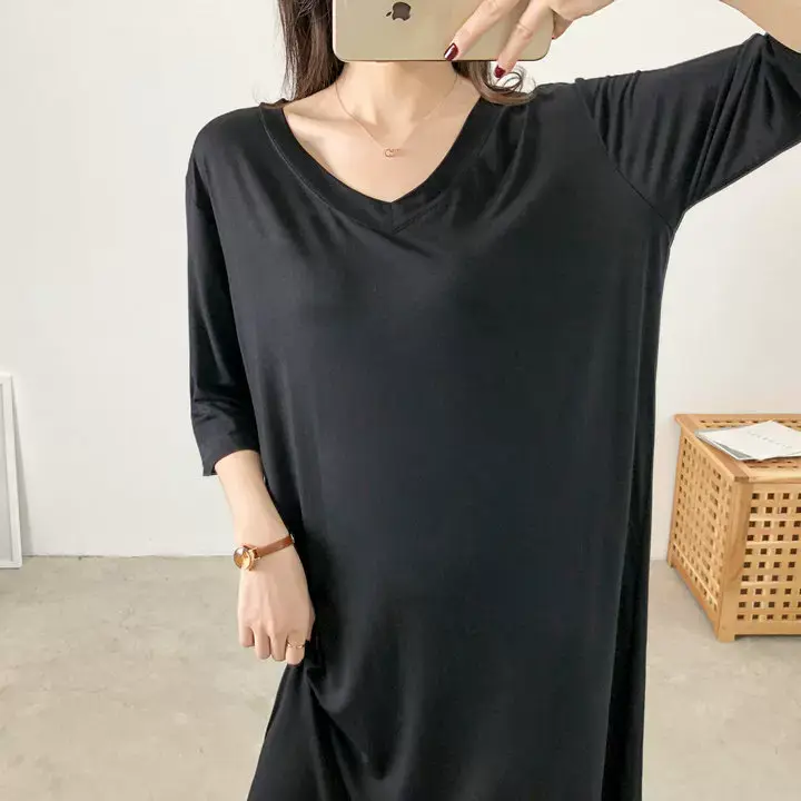 Women's Gray V-Neck Modal T-Shirt Large — feature 8