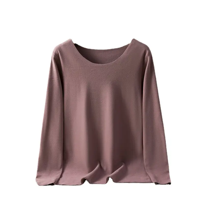Women's Pink Fleece T-Shirt Large Round Neck Warm Autumn - Image 14