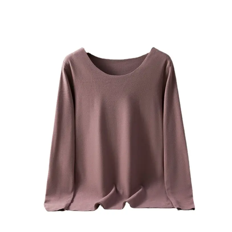 Women's Pink Fleece T-Shirt Large Round Neck Warm Autumn