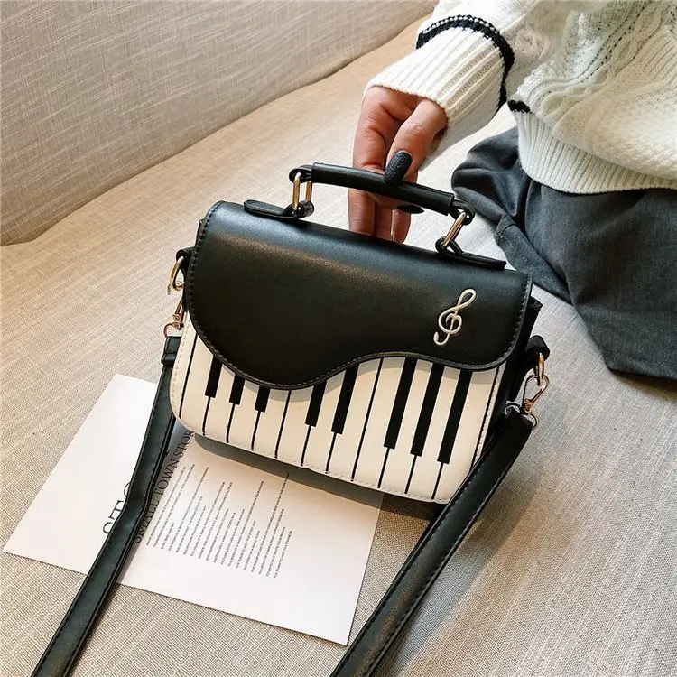 Piano Key Design Women's Shoulder Bag Brown White - Image 5