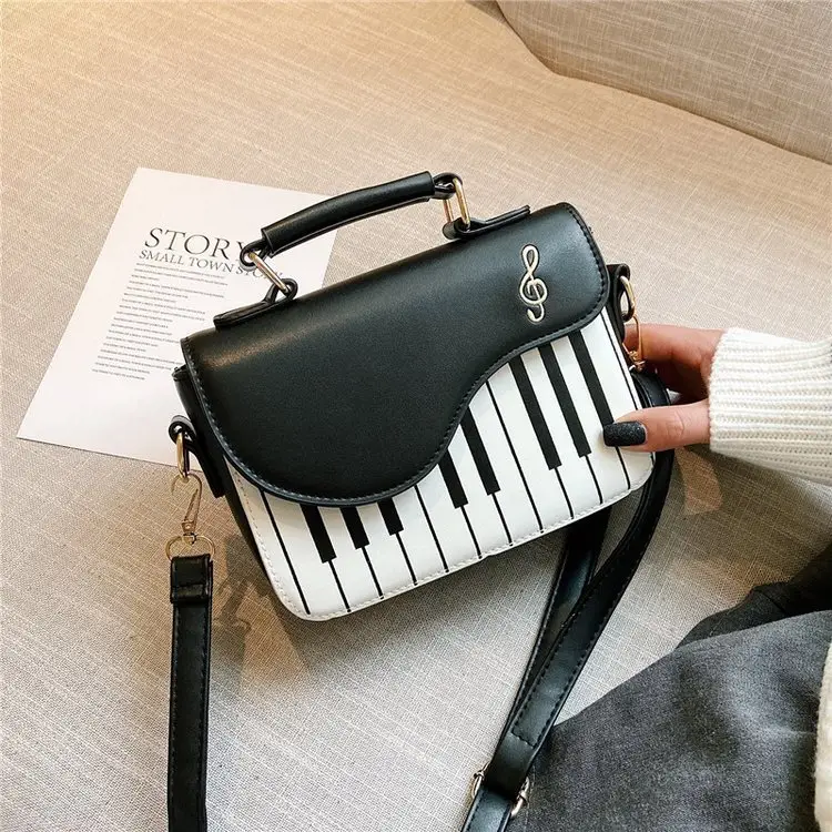 Piano Key Design Women's Shoulder Bag Brown White - Image 6
