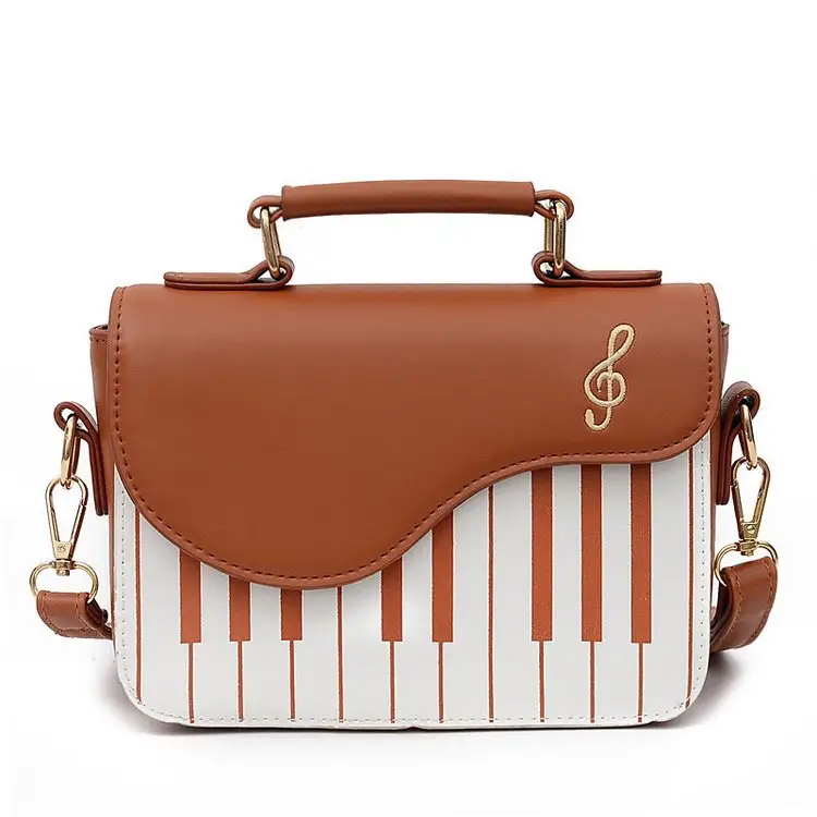 Piano Key Design Women's Shoulder Bag Brown White - Image 8