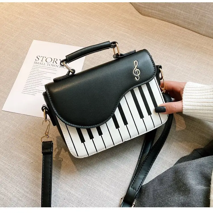 Piano Key Design Women's Shoulder Bag Brown White — feature 18