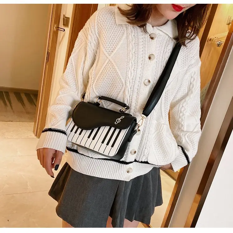 Piano Key Design Women's Shoulder Bag Brown White — feature 20