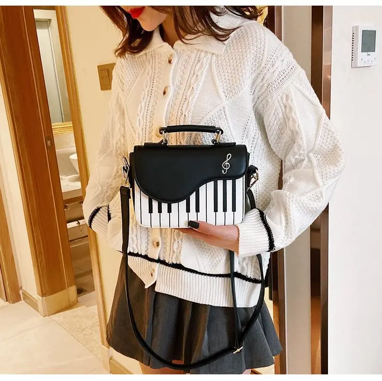 Piano Key Design Women's Shoulder Bag Brown White — feature 23