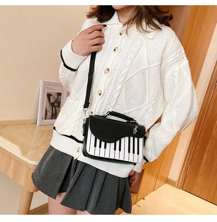 Piano Key Design Women's Shoulder Bag Brown White — feature 24