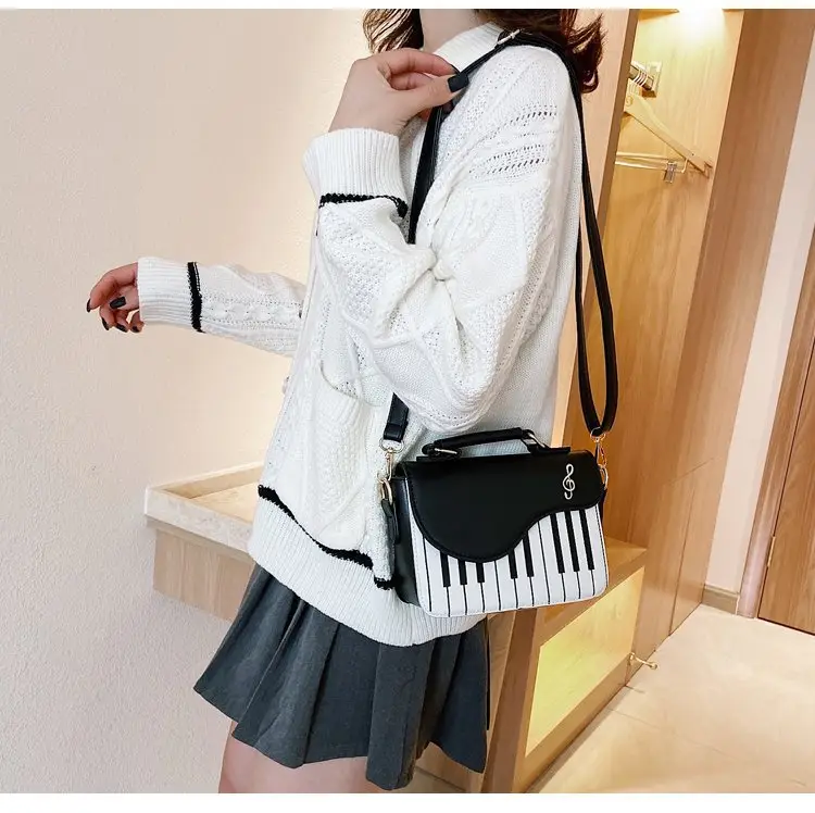 Piano Key Design Women's Shoulder Bag Brown White — feature 25