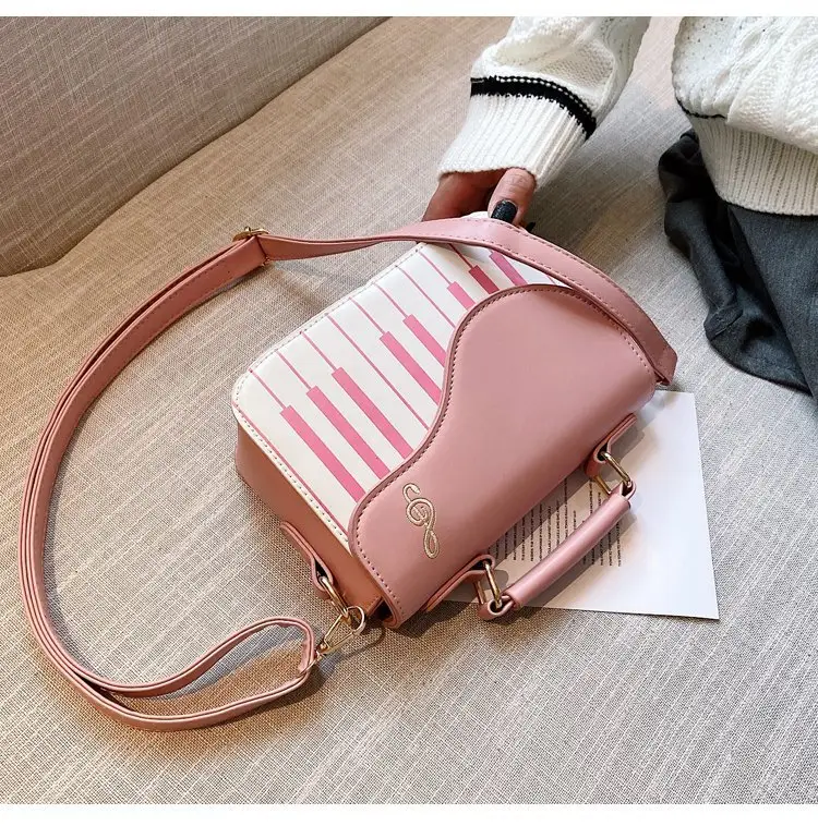 Piano Key Design Women's Shoulder Bag Brown White — feature 26