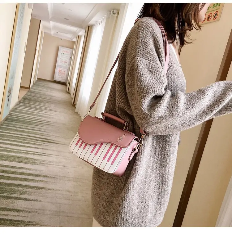 Piano Key Design Women's Shoulder Bag Brown White — feature 27