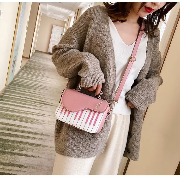 Piano Key Design Women's Shoulder Bag Brown White — feature 28